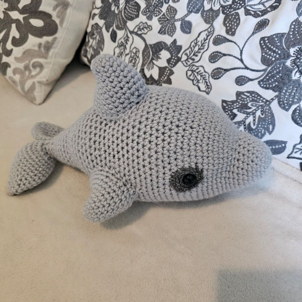 Handmade Crochet Dolphin Plush - 12" Gray Amigurumi Sea Life Decor
